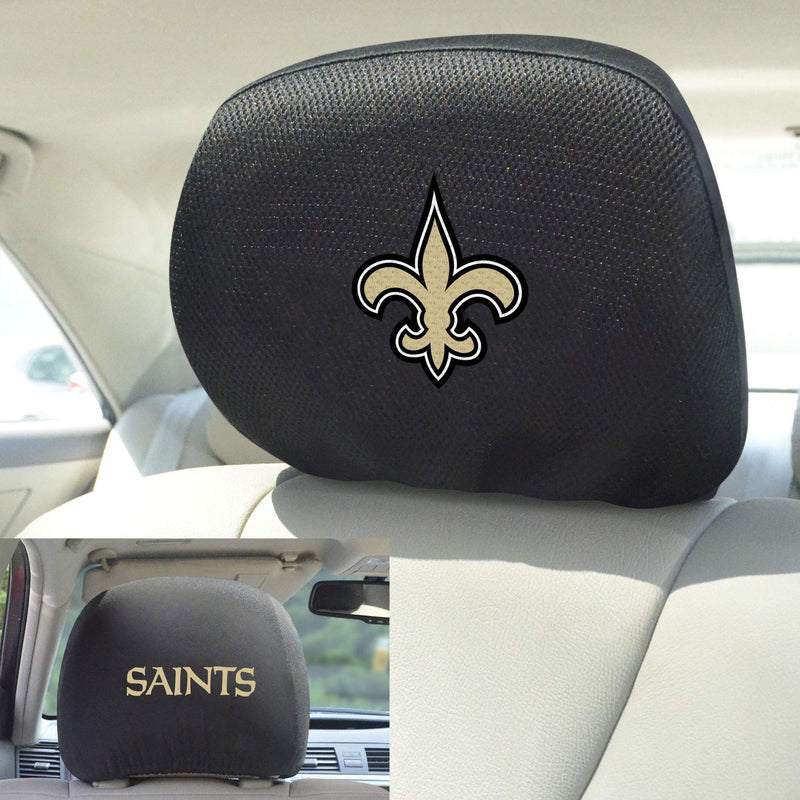  [AUSTRALIA] - FANMATS 12507 NFL - New Orleans Saints Black Slip Over Embroidered Head Rest Cover Set, 2 Pack