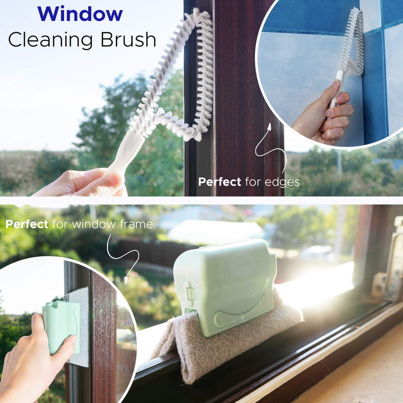  [AUSTRALIA] - BEKAMARY Window Groove Cleaning Brush Set - Hand-Held Door Sliding Track Crevice Gap Corner & Squeegee Cleaner for Car Shower Doors House Glass Tools Gadgets Kits