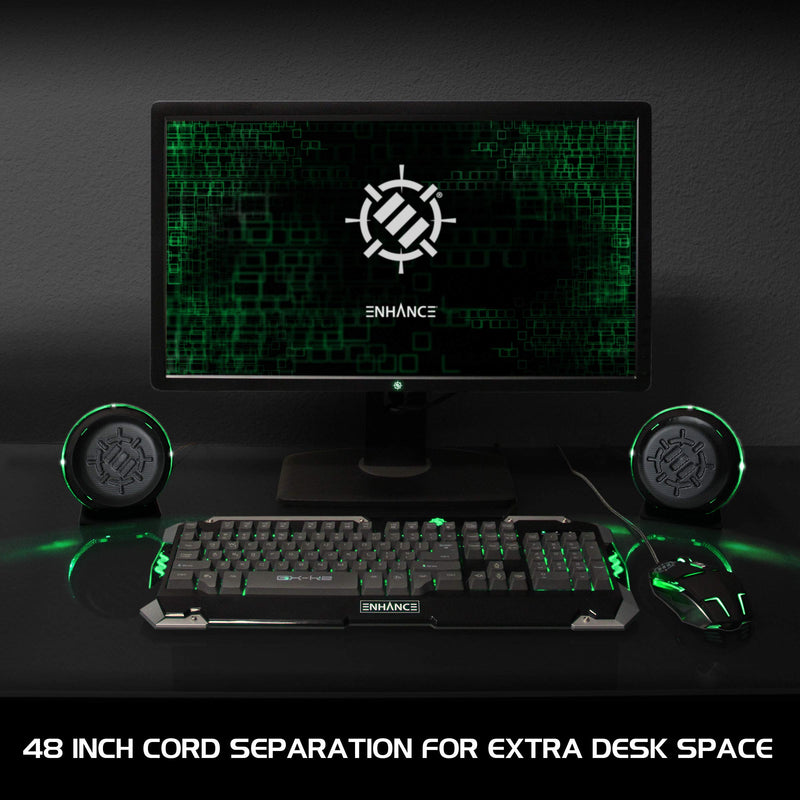  [AUSTRALIA] - ENHANCE SL2 USB Gaming Computer Speakers for PC with LED Green Light, 3.5mm Wired Connection and in-Line Volume Control - 2.0 Stereo Sound System for Gaming Laptop, Desktop, PC Computers