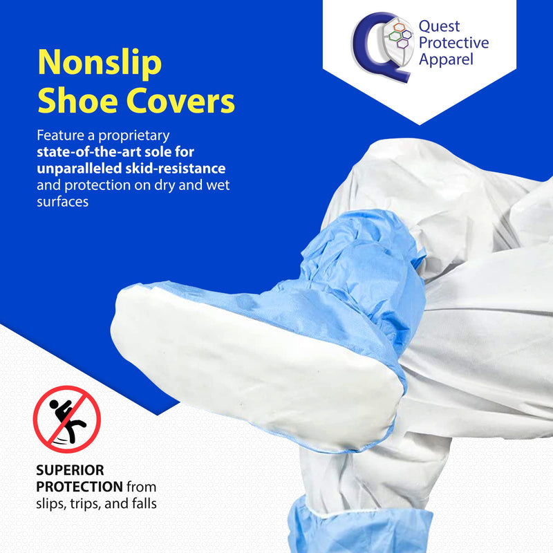  [AUSTRALIA] - Quest Traction Disposable Boot and Shoe Covers - 18" Tall Non-Slip Protectors - Water and Skid Resistant Boot Covers - Hazmat Shoe Covers - Blue, Medium, 3 Pairs