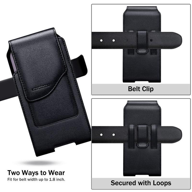  [AUSTRALIA] - nuoku Cell Phone Pouch for iPhone 14 13 12 11 Pro Max Series, PU Leather Phone Holster with Belt Clip for S22 Plus/S21 Plus/S20 Plus with Magnetic Closure (Black) Black