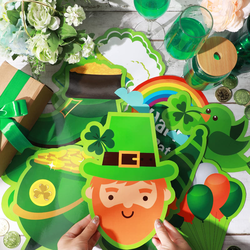  [AUSTRALIA] - 12 Pcs St. Patrick's Day Cut Outs Irish Shamrock Clover Cut Outs Double Sided Printed St Patricks Day Classroom Decorations Cartoon Birds Shoes Lucky Green Rainbow Beer Paper Cut Outs for Home Board