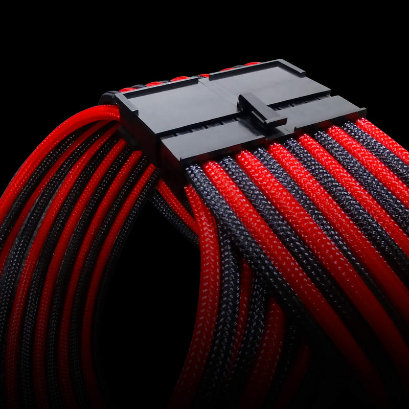 EZDIY-FAB PSU Cable Extension kit Sleeved Cable Custom Power Supply Sleeved Extension 16 AWG 24-PIN 8-PIN 6-PIN 4+4-PIN with Combs- Black/Red Black and red - LeoForward Australia