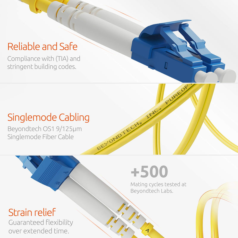 LC to LC Fiber Patch Cable Single Mode Duplex - 1m (3.28ft) - 9/125um OS1 LSZH (2 Pack) - Beyondtech PureOptics Cable Series 1m (3ft) 2-Pack LC to LC - LeoForward Australia