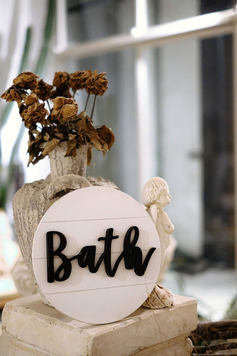  [AUSTRALIA] - Lavender Inspired Rustic 3D Bath Sign for Bathroom-Round Wood Bathroom Signs Decor-Modern Farmhouse Bathroom Wall Hanging Sign-Round Shiplap Signs for Bathroom 10''