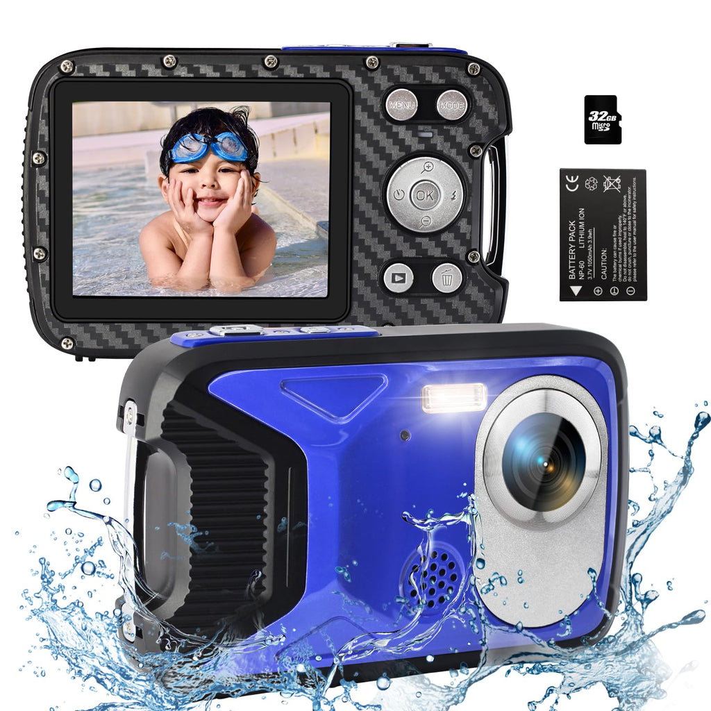  [AUSTRALIA] - YEEIN Digital Camera 30MP Kids Digital Camera with 32G SD Card and Rechargeable Battery, 18X Digital Zoom Compact Portable Digital Camera for Snorkeling Swimming Blue