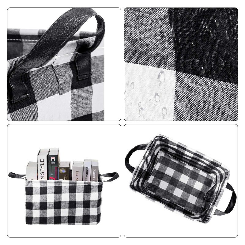  [AUSTRALIA] - 6 Pieces Square Storage Basket Buffalo Check Storage Bin Plaid Storage Organizer with Handles Collapsible Square Organizer for Home Office (Black and White) Black and White