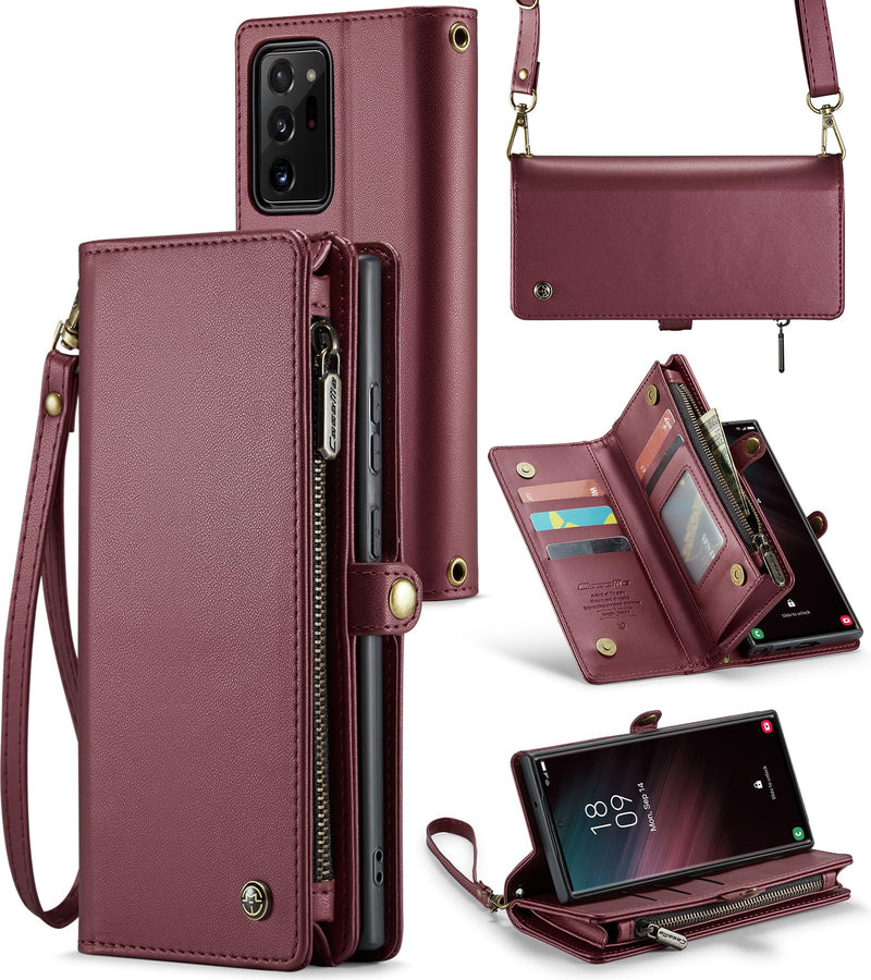  [AUSTRALIA] - ASAPDOS Galaxy Note 20 Ultra Case Wallet,Retro PU Leather Strap Wristlet Flip Case with Magnetic Closure,[RFID Blocking] Card Holder and Kickstand for Men Women Wine Red