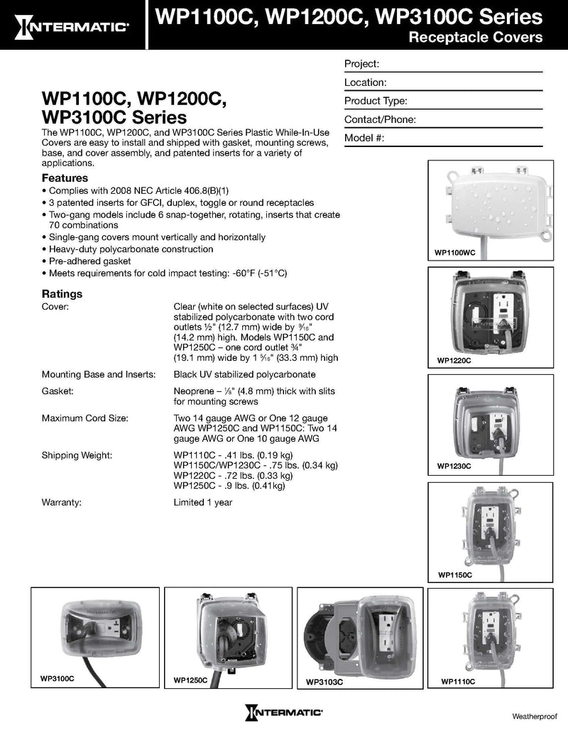  [AUSTRALIA] - Intermatic WP3100C Plastic In-Use Weatherproof Cover, Single-Gang, Vrt/Hrz, 2.75" Clear