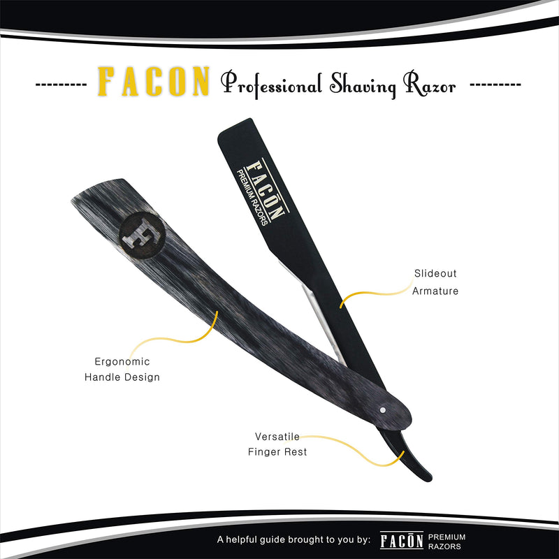 100 BLADES + Facón Professional Wooden Straight Edge Barber Razor - Salon Quality Cut Throat Shavette - LeoForward Australia