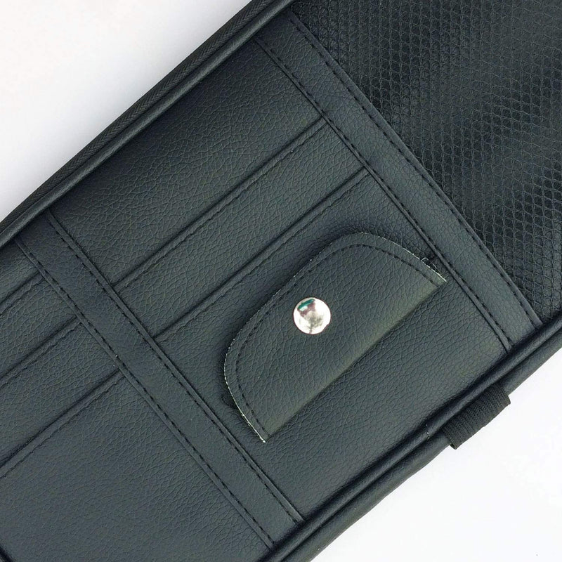  [AUSTRALIA] - Da by Leather Car Sun Visor Organizer, Auto Interior Accessories Pocket Organizer - Car Truck Storage Pouch Holder, with Multi-Pocket Net Zipper(Black) Black