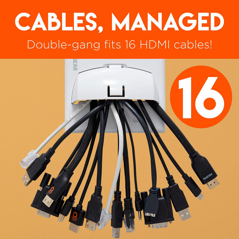  [AUSTRALIA] - ECHOGEAR White Dual Gang in-Wall Cable Hider Kit & Certified 8 Foot HDMI 2.1 Cable - Cable Pass Through Pair with Drywall Brackets to Hide 16 Low Voltage Cables Behind Wall - Get 4k@120Hz with HDMI