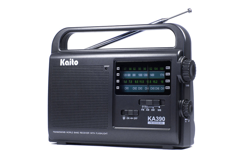 Kaito KA390 Portable AM/FM Shortwave NOAA Weather Radio with LED Flashlight, Color Black - LeoForward Australia