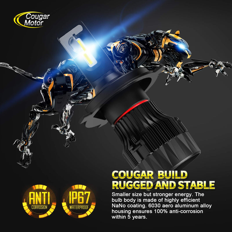 Cougar Motor X-Small H4 LED Bulb, 6500K (9003) All-in-One Conversion Kit - Cool White, Halogen Replacement - Pack of 2 - LeoForward Australia