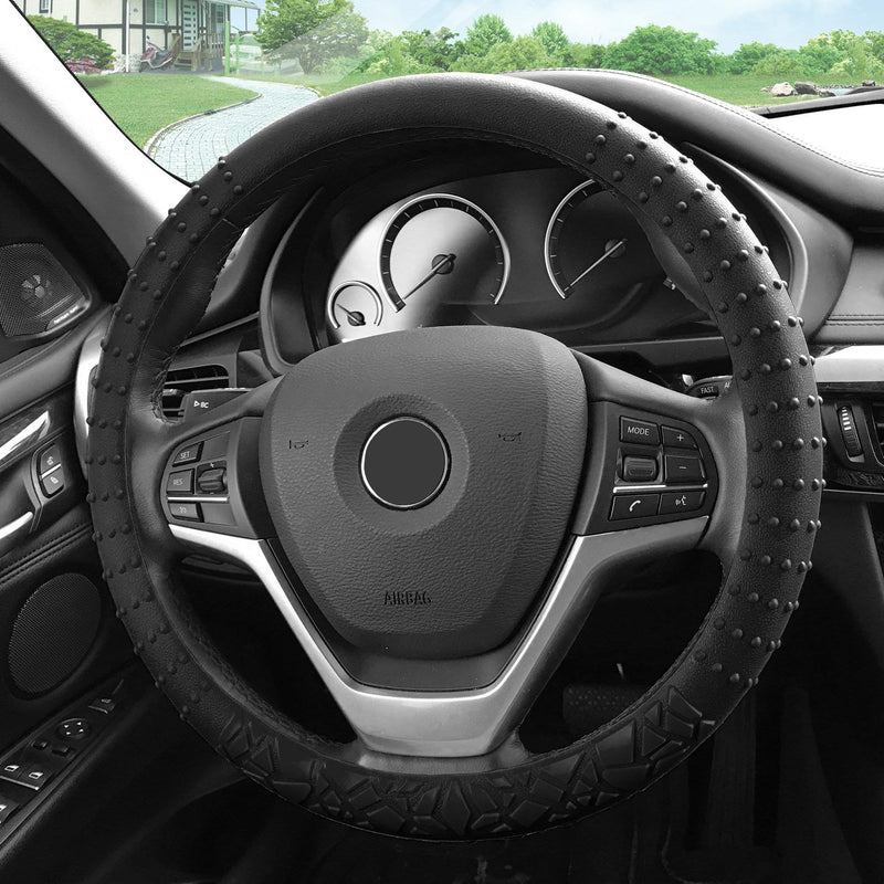  [AUSTRALIA] - FH Group FH3002BLACK Black Steering Wheel Cover (Silicone W. Nibs & Pattern Massaging grip Wheel Cover Color-Fit Most Car Truck Suv or Van)