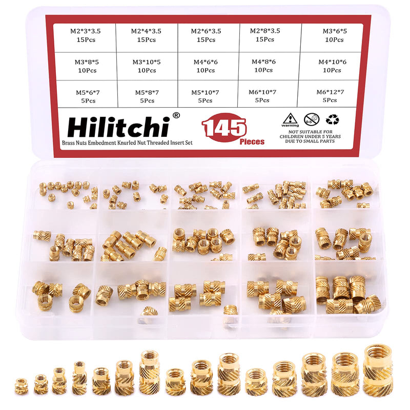  [AUSTRALIA] - Hilitchi 145Pcs Brass Knurled Nuts Threaded Heat Embedment Nut for Printing 3D Printer and More Projects (Assortment Kit) Assortment Kit-145PCS
