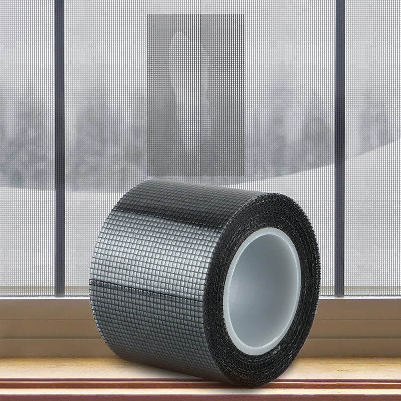  [AUSTRALIA] - Window Screen Repair Kit, 2" × 16.5' Black Screen Patch Repair Kit Strong Adhesive Fiberglass Covering Mesh Tape for Window Door Tears Holes