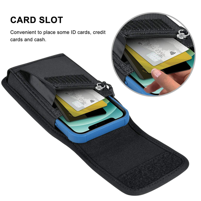  [AUSTRALIA] - COANJIUO Belt Clip Phone Holster fits iPhone 11 12 Pro 8 7 6 Plus Case Nylon Cell Phone Pouch for Samsung Galaxy S20 FE S21 Plus S10 S9 S8 S7 A11 A71 A51, Zipper Storage and Credit Card Pocket, Black