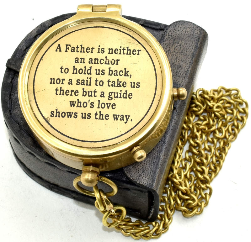  [AUSTRALIA] - Well GSM A Father is Neither an Anchor Engraved Brass Compass with Leather Case, Father’s Birthday Gift, Gift for Dad
