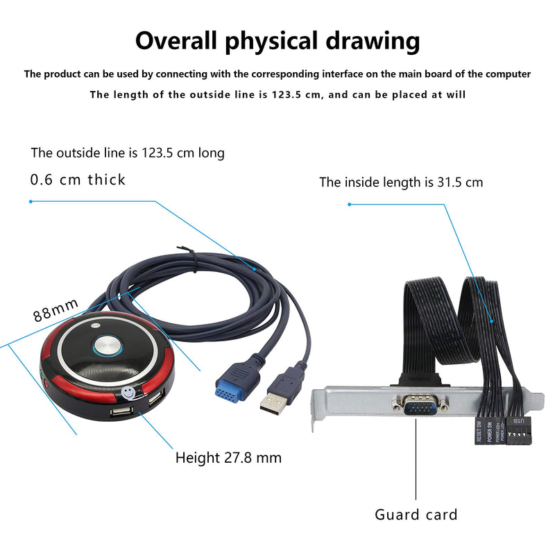  [AUSTRALIA] - External PC Power Button,Desktop PC Power Button Computer Case Reset Switch External Remote Case Motherboard On/Off Button with Two USB and Audio Ports (160CM)