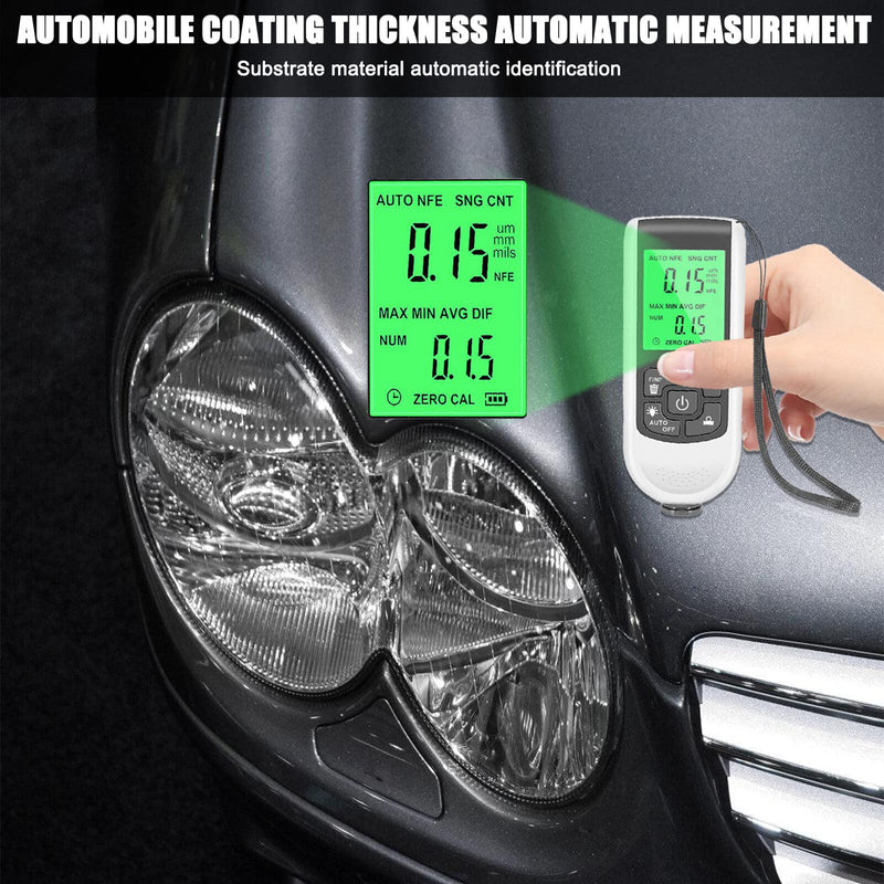  [AUSTRALIA] - Car paint thickness gauge: paint thickness gauge for cars, coating thickness gauge with backlight, digital LCD display, paint layer thickness gauge, car paint tester, measuring range 0 to 2000um