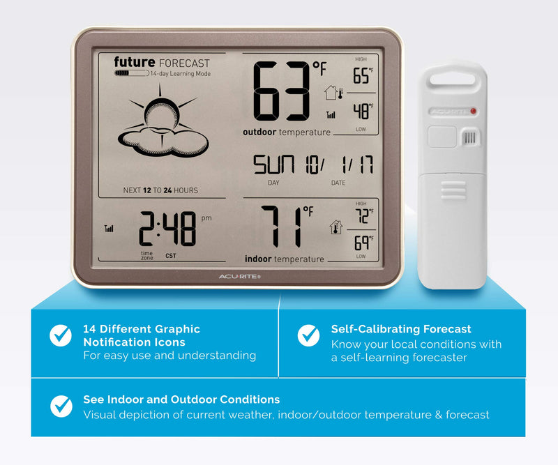  [AUSTRALIA] - AcuRite 75077A3M Self-Learning Forecast Wireless Weather Station with Large Display and Atomic Clock, Brown, Rose Gold Monochrome Display