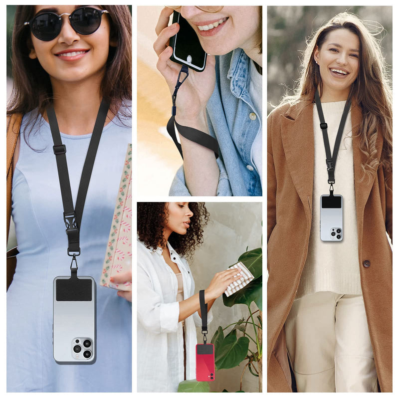  [AUSTRALIA] - ROCONTRIP Universal Phone Lanyard with Durable Glittering Patch Cell Phone Lanyard with Phone Tether Phone Strap Compatible with All Smartphones(Pure black)