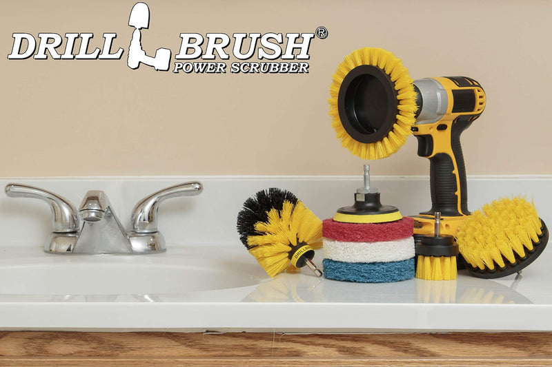 Drillbrush Rotary Brush Kit - Drill Brush Scrub Pads - Shower Scrubbing Brushes for Cordless Drill - Tile Cleaner Drill Attachment Commercial Scouring Pad Cleaning Kit - All Purpose Bathroom Scrubbers Yellow - LeoForward Australia