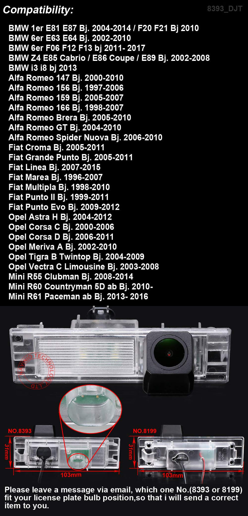HD IP68 1280pixels 170 Wide Angle Rear View Reverse Backup Camera for BMW E81 E87/F20 F21/E63 E64/F06 F12 F13/Alfa Romeo/Fiat Croma/Grande Punto/Opel Corsa/R55/R60/R61 (8393) 8393 - LeoForward Australia