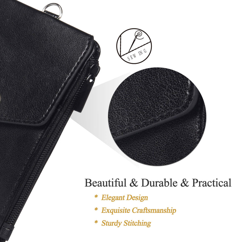  [AUSTRALIA] - Teskyer Leather Badge Holder with Zipper Pocket,1 Clear ID Window and 3 Card Slots with Secure Cover, Premium Leather ID Holder with Nylon Lanyard for Office School ID, Credit Cards, Driver Licence Black