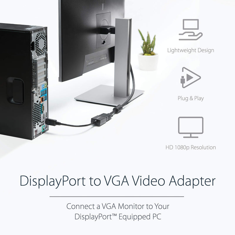 StarTech.com DisplayPort to VGA Adapter - Active DP to VGA Converter - 1080p Video - DisplayPort Certified - DP/DP++ Source to VGA Monitor Cable Adapter Dongle - Latching DP Connector (DP2VGA2) - LeoForward Australia