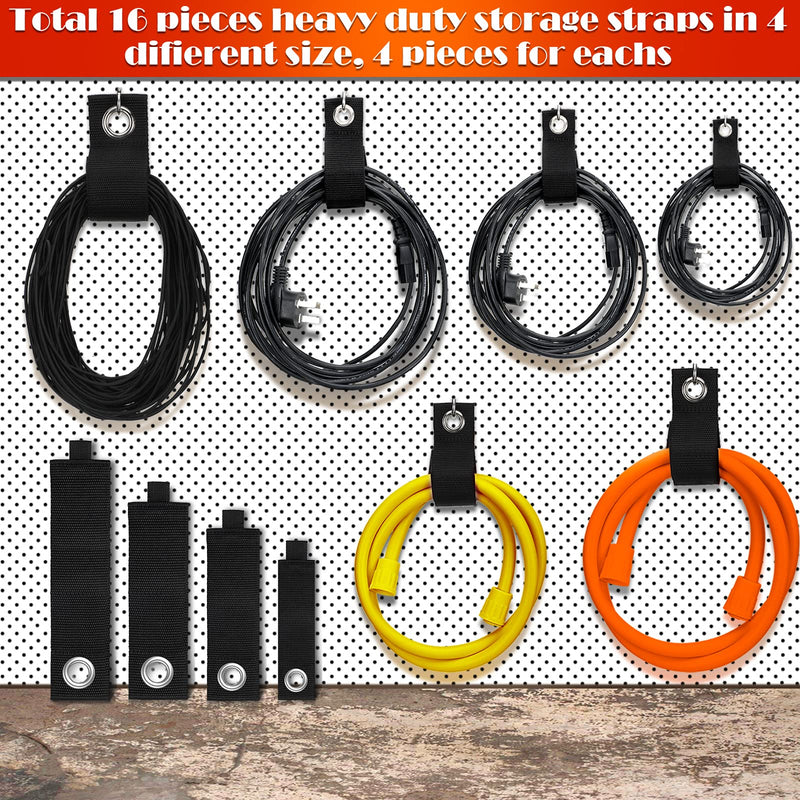  [AUSTRALIA] - 16 Pieces Extension Cord Holder Organizer Heavy Storage Straps Hook Loop Cable Straps Cord Wrap Keeper for Tools, Hoses, Rope, RV, Workshop and Garage Wall Storage and Management (S, M, L, XL) S, M, L, XL
