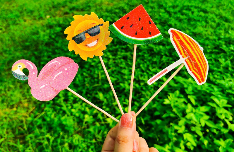  [AUSTRALIA] - 36Pcs Hawaii Theme Party Decoration,Summer Pool Beach Party Cupcake Topper Glitter Beach Ball Watermelon Umbrella Sun Water Slippers Goggles Cupcake Toppers for Summer Birthday Tropical Luau Hawaiian Theme Party Supplies