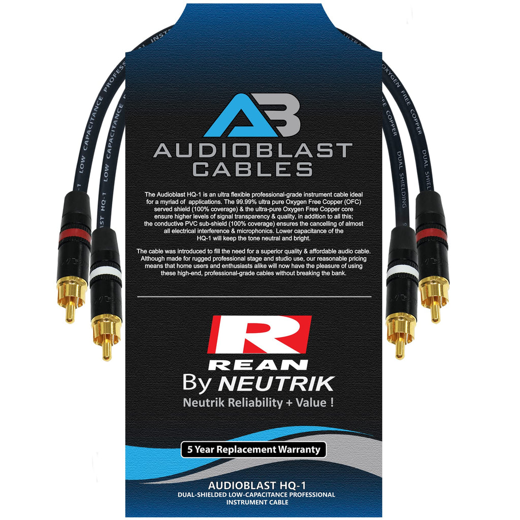  [AUSTRALIA] - 1.5 Foot RCA Cable Pair - Audioblast HQ-1 Braid (Black) Flexible - Dual Shielded (100%) High-Definition Audio Interconnect Cable and Neutrik-Rean NYS Gold RCA Connectors (2 Cables, Each 2 Foot Long)