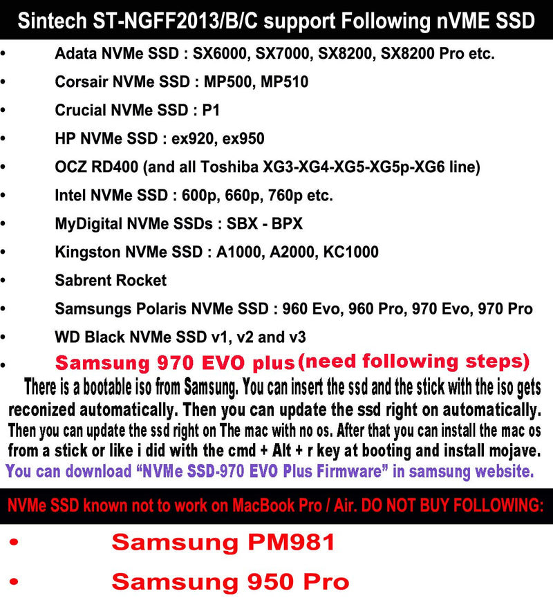 Sintech NGFF M.2 nVME SSD Adapter Card for Upgrade 2013-2015 Year Macs(Not Fit Early 2013 MacBook Pro) - LeoForward Australia