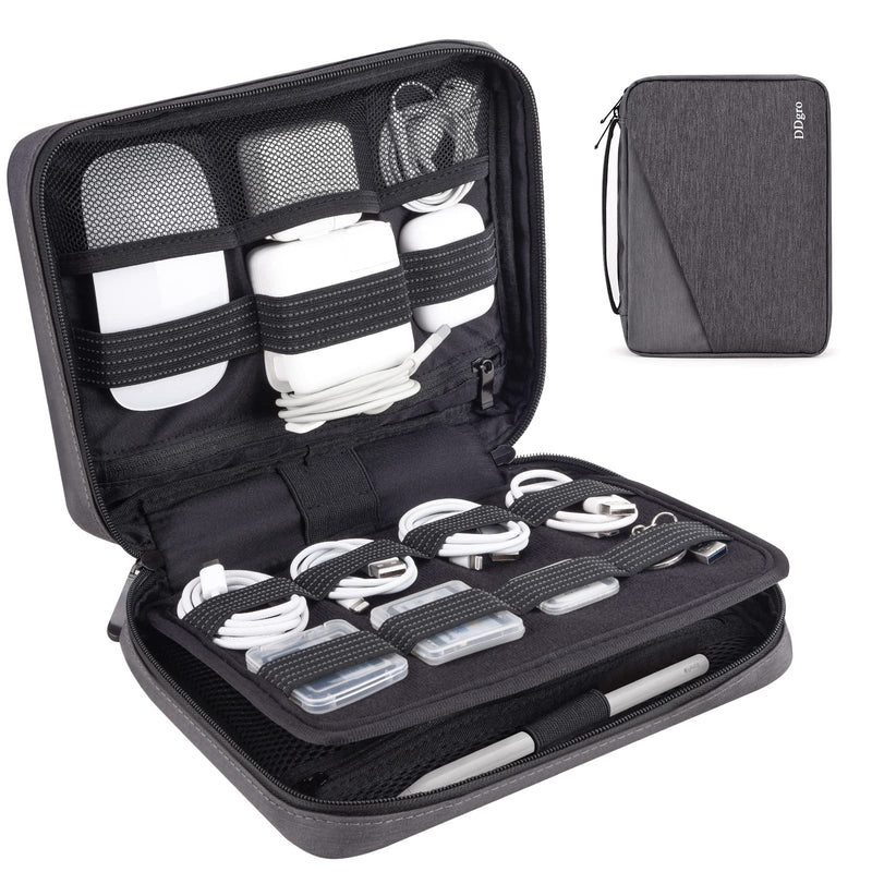  [AUSTRALIA] - MacBook Charger Organizer Case, DDgro Electronics Carrying Pouch Bag for Apple Magic Mouse, Tech Kit Accessories, Cable & Cords (Large, Black) Carbon Black Large-Single zipper