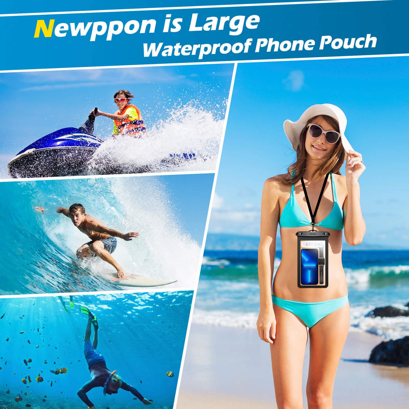 [AUSTRALIA] - newppon 10.5“ Large Waterproof Phone Pouch : Underwater Clear Cellphone Holder - Universal Water-Resistant Dry Bag Case with Neck Lanyard for iPhone Samsung Galaxy for Beach Swimming Pool