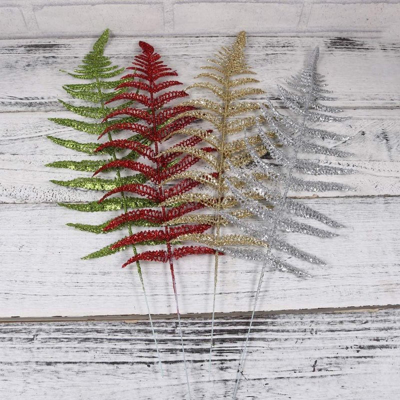  [AUSTRALIA] - TOYANDONA 12PCS Artificial Boston Fern Bush Tropical Leaf Decor for Christmas Flower Arrangements Wreaths Holiday Indoor Outdoor Tree Decorations Golden Siver Red Green As Shown