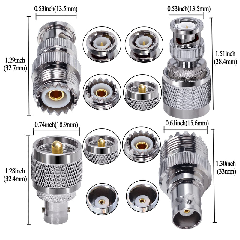  [AUSTRALIA] - TUOLNK 4pcs PL259 SO239 to BNC Adapter Coax Cable Connector, BNC to UHF Adapter Kit Male to Female Cable Gender Changers Coaxial Connector Kit for CB Radio,Radio,Antennas,Extension Coax Cable UHF to BNC Adapter Kit