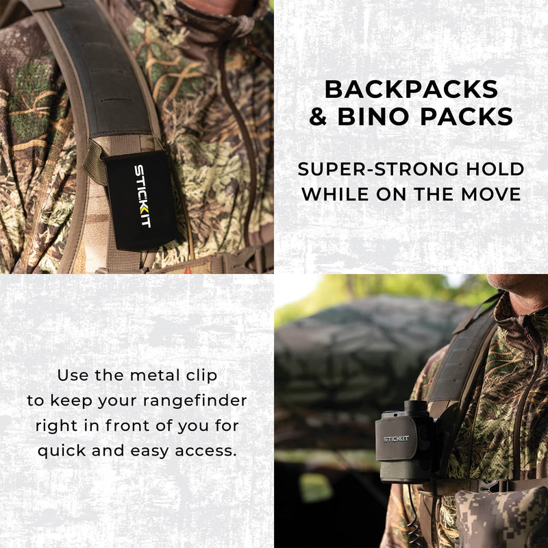  [AUSTRALIA] - STICKIT Magnetic Strap for Hunting Rangefinder, Securely Attaches to Belt, Pack, Gear, Stand or Blind, Silent Hold with Metal Clip and Safety Cord - Rangefinder Not Included