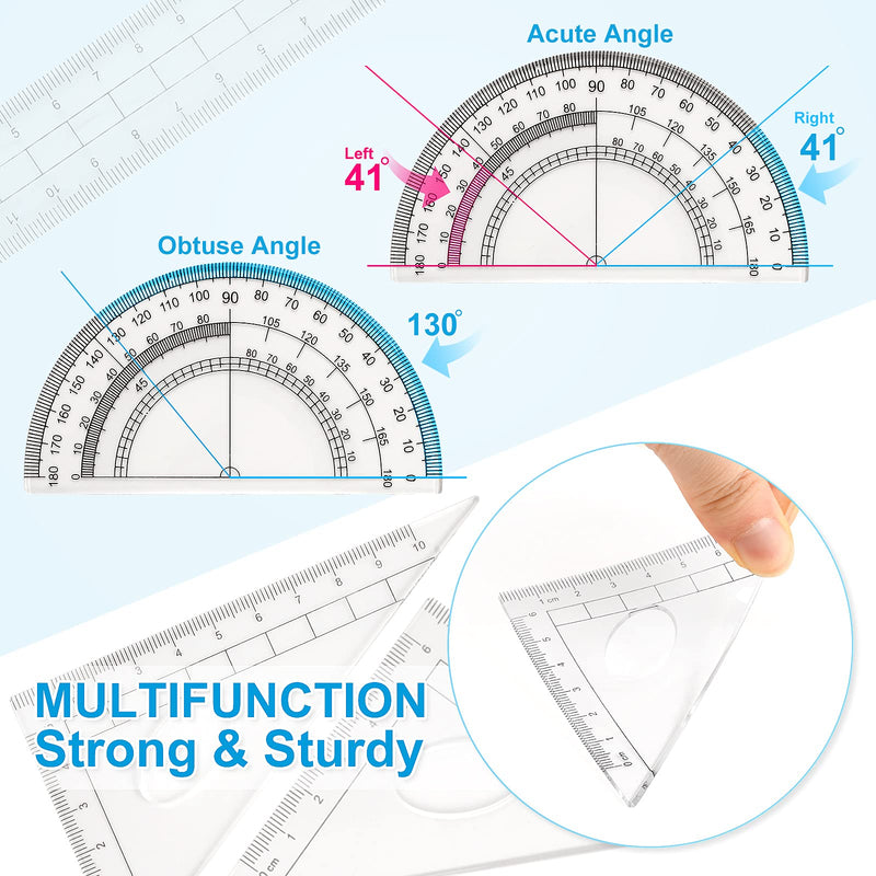 Geometry Kit, ZOOZE 10-Piece Math Tool Kit with Compasses, Protractor, Pencil, Eraser, Sharpener, Set Square, Triangle, 6” Ruler, Lead Refills, Storage Box Blue - LeoForward Australia