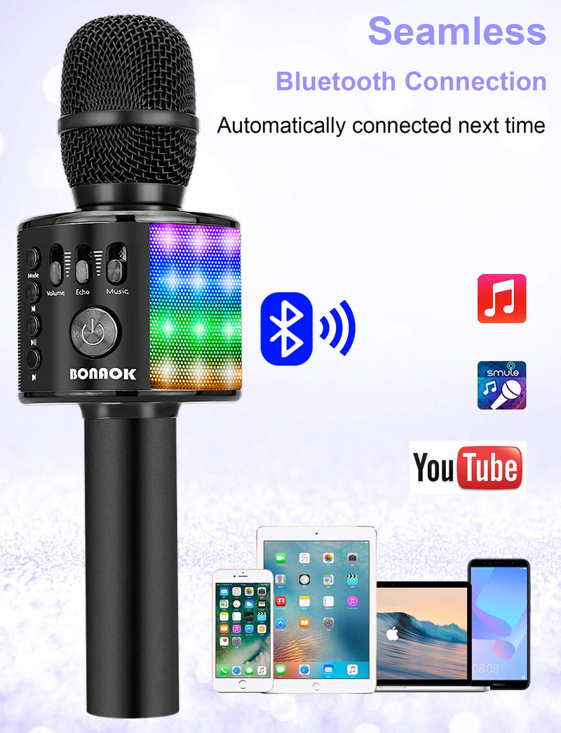  [AUSTRALIA] - BONAOK Karaoke Microphone Gift, Fun Wireless Bluetooth Karaoke Mic Music Player Toys for Boys Gifts Teens 5-17 Years Old Birthday Christmas(Black) Black