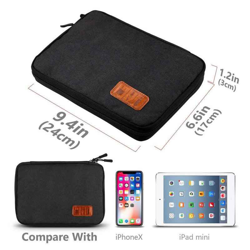  [AUSTRALIA] - Electronic Organizer Waterproof Portable Travel Cable Accessories Bag Soft Case with 10pcs Cable Ties for USB Drive Phone Charger Headset Wire SD Card Power Bank(Black) Black 9.8x7 in