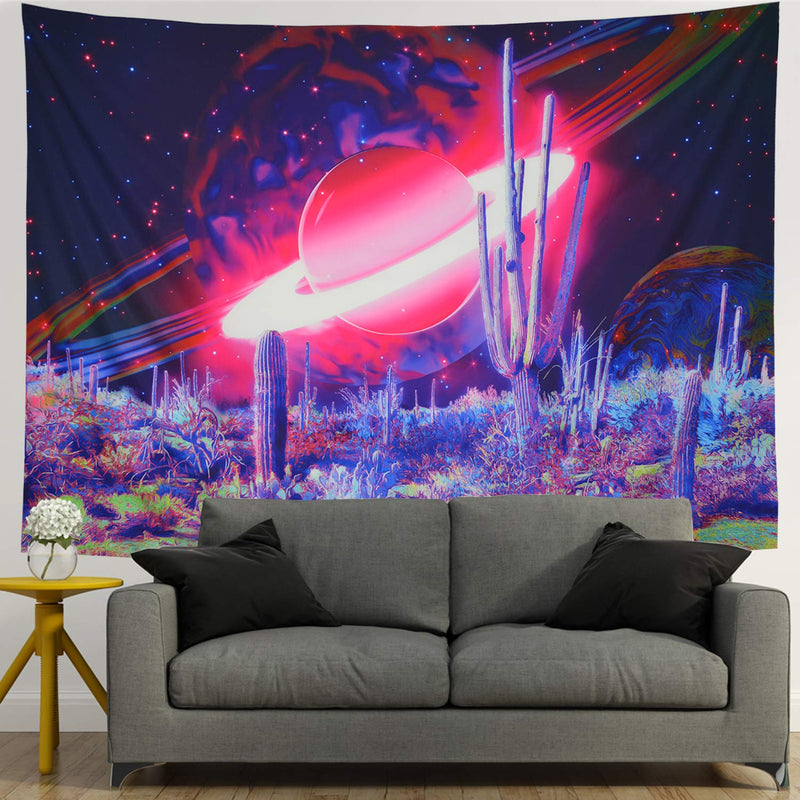  [AUSTRALIA] - Galaxy Tapestry Trippy Planet Tapestry Psychedelic Cactus Wall Tapestry Mysterious Space Tapestry Magic Starry Stars Wall Hanging for Bedroom W78 × H59 L/78.7" × 59.1" Pink Saturn