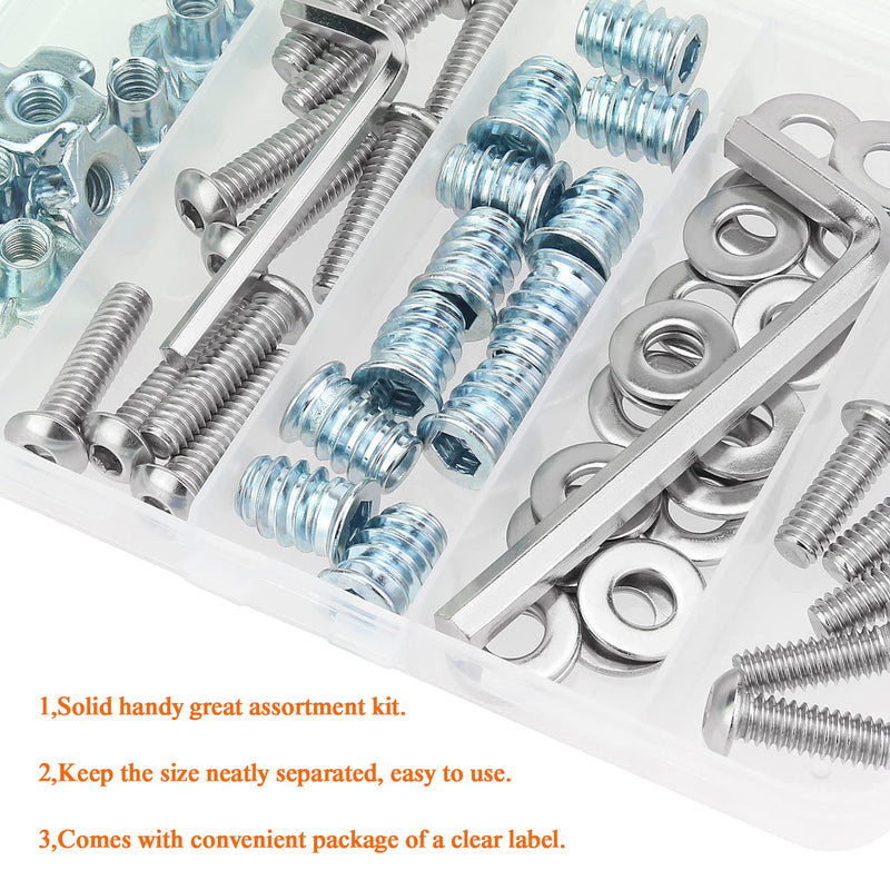  [AUSTRALIA] - HELIFOUNER 1/4"-20 Threaded Inserts for Wood Furniture, T Nuts, 1/4-20 x 3/4", 1" Button Head Socket Cap Screws, Flat Washers Assortment Kit, 62 Pieces 1/4"-20 Kit, 62 Pieces