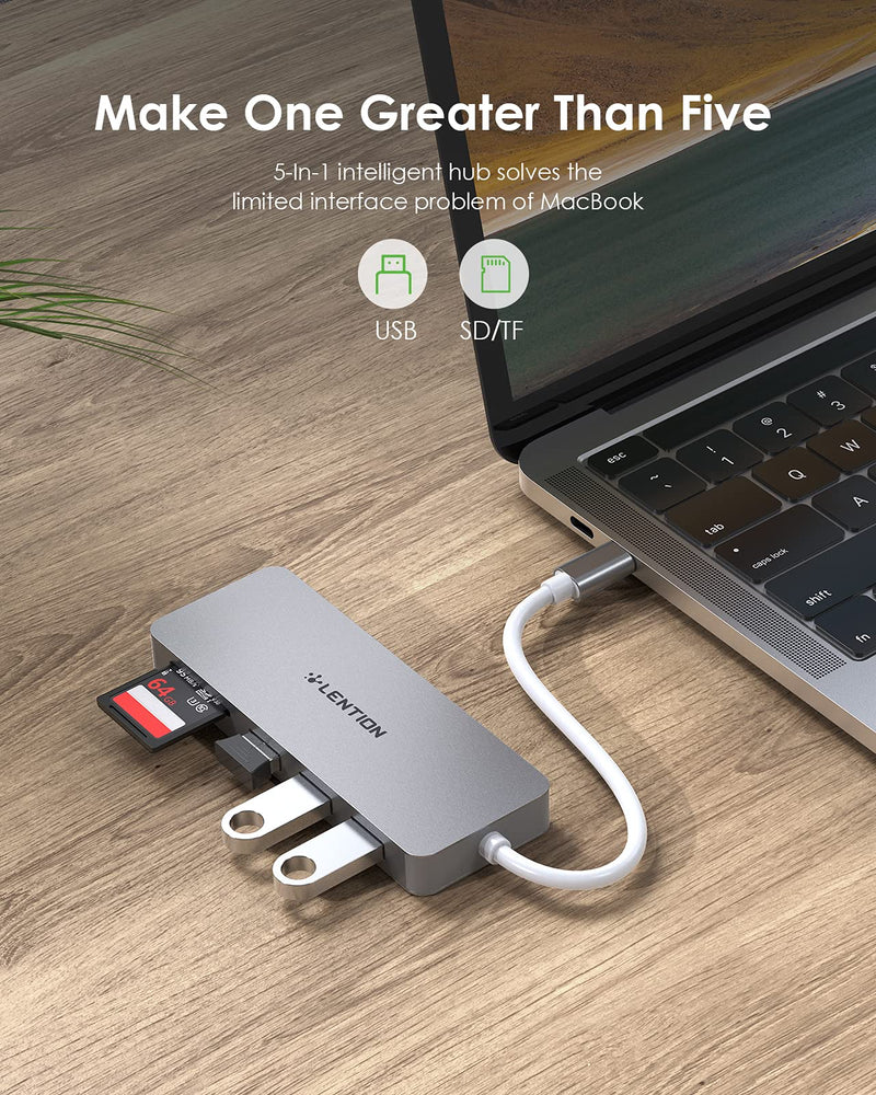  [AUSTRALIA] - LENTION USB C Hub with 3 USB 3.0 & SD/Micro SD Card Reader Compatible 2021-2016 MacBook Pro 13/15/16, New Mac Air/iPad Pro/Surface, More, Stable Driver Certified Type C Adapter (CB-C15, Space Gray)
