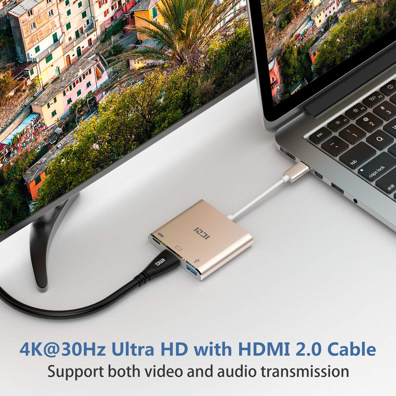 ICZI USB C Hub to HDMI 4K Adapter with Type C PD, USB 3.0, Compatible with 2020-2016 MacBook Pro 13/15/16, New Mac Air/Surface, ChromeBook, More, Multiport Charging & Connecting Adapter rose gold - LeoForward Australia