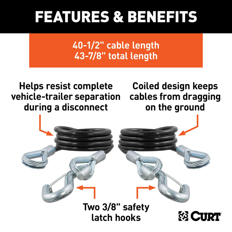  [AUSTRALIA] - CURT 80136 43-7/8-Inch Nylon-Coated Trailer Safety Cables, 3/8-Inch Snap Hooks, 3,500 lbs. Break Strength, 2-Pack