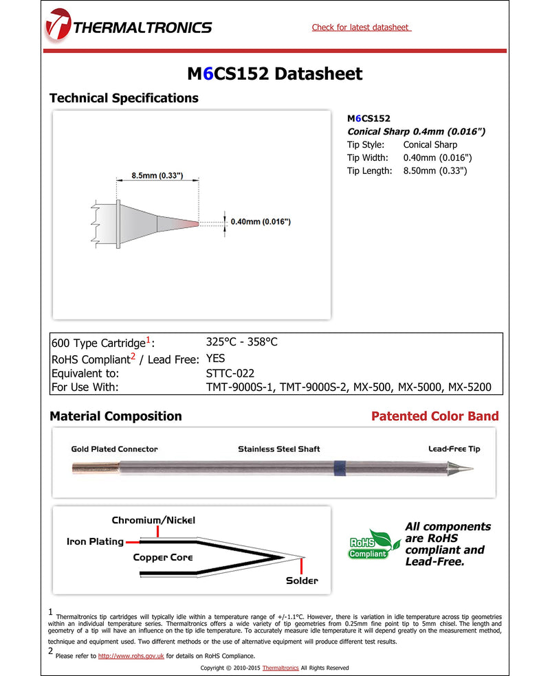  [AUSTRALIA] - Thermaltronics M6CS152 Conical Sharp 0.4mm (0.016in) interchangeable for Metcal STTC-022