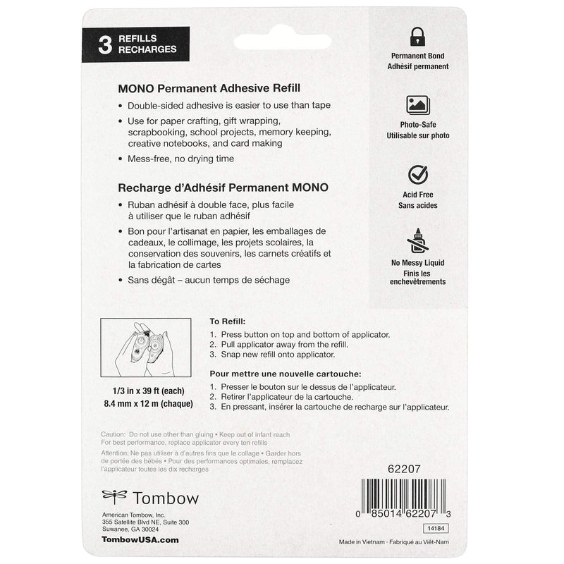  [AUSTRALIA] - Tombow 62207 MONO Permanent Adhesive Refills, 3-Pack. Easy to Use Refills for a Strong, Instant Bond